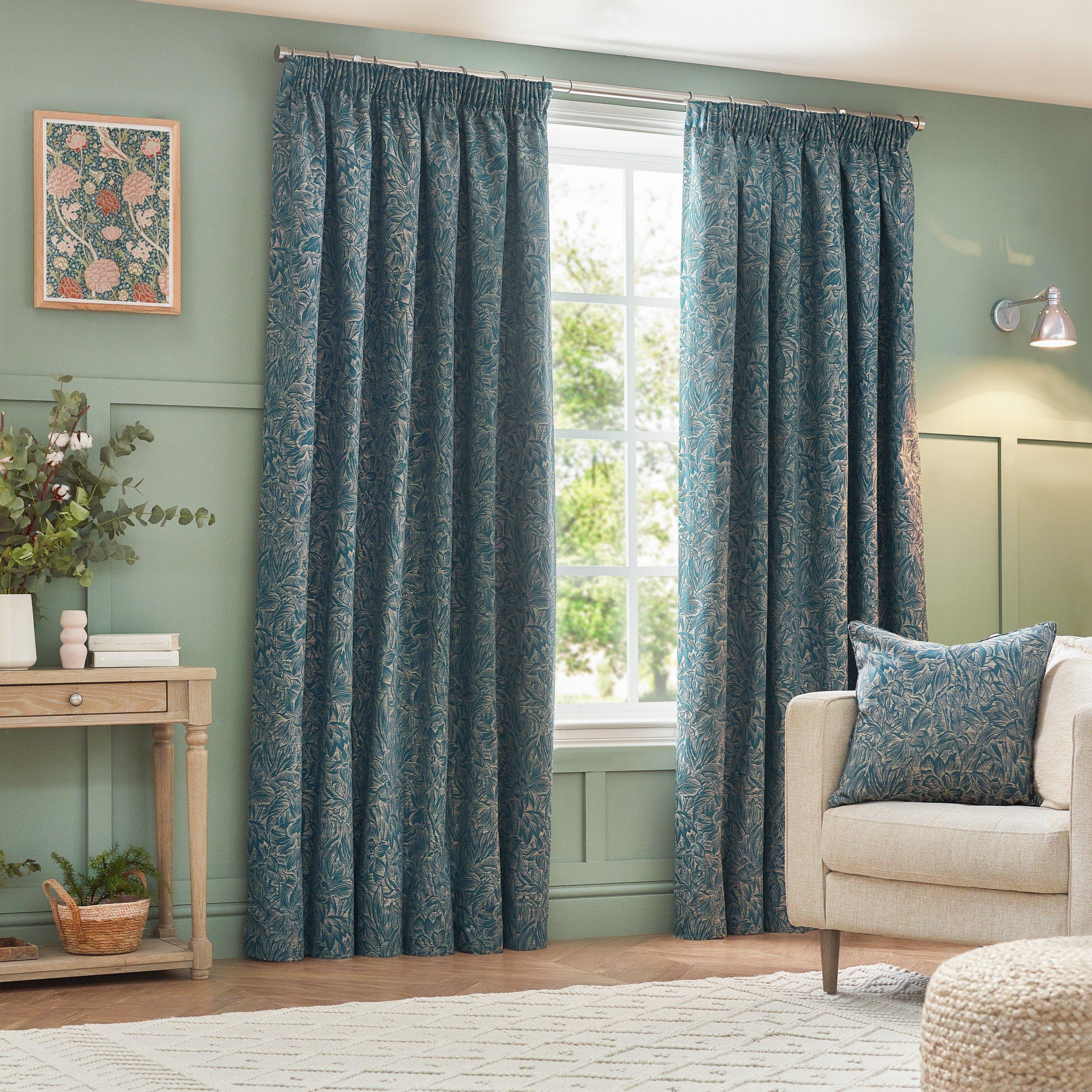 Wylder  Grantley Jacquard Pencil Pleat Curtains - Wedgewood - 168 x 229c