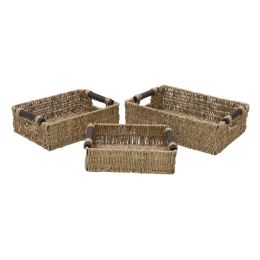 Jvl  Seagrass Set Of 3 Rectangular Storage Baskets - Natural 