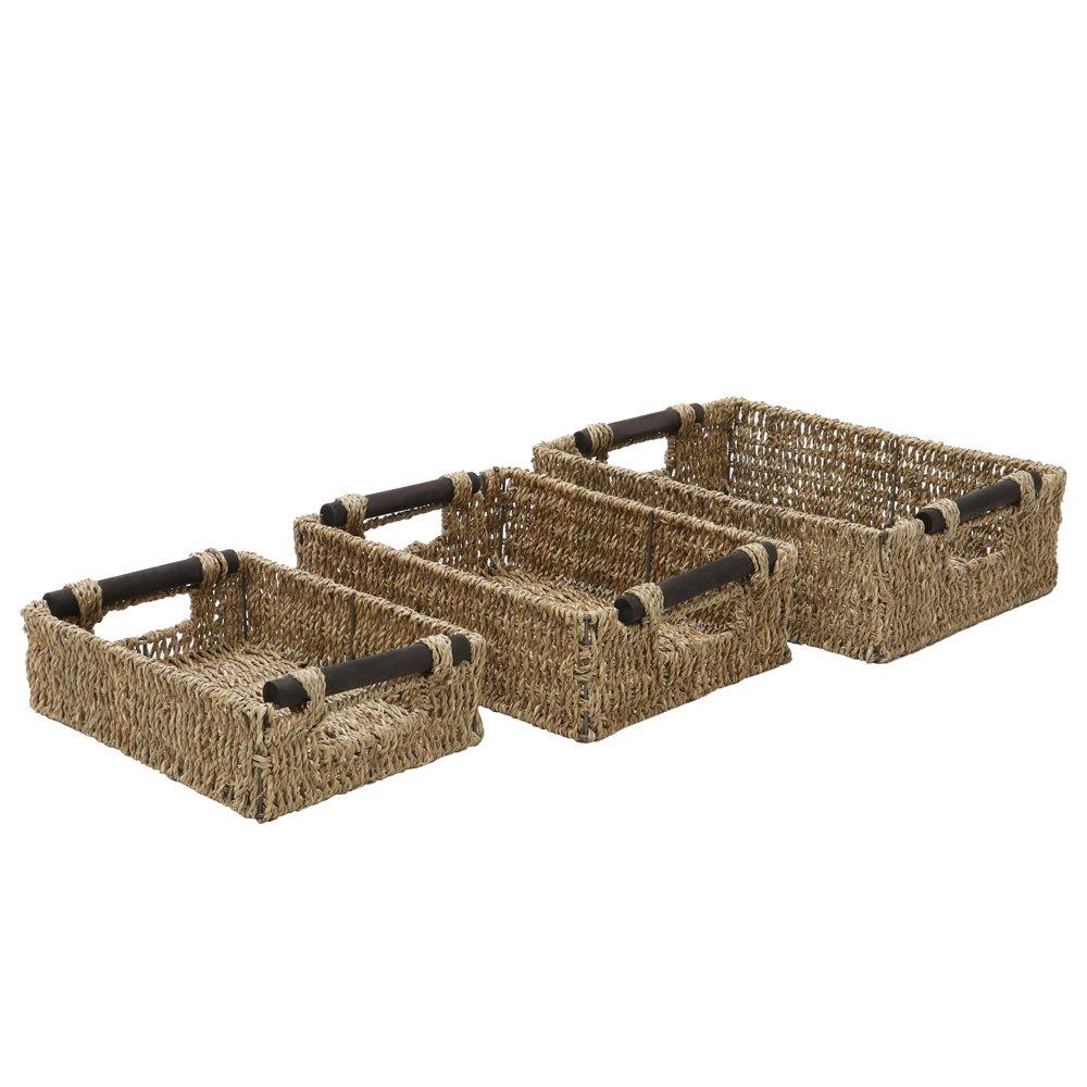Natural - JVL - Seagrass Set Of 3 Rectangular Storage Baskets - 2