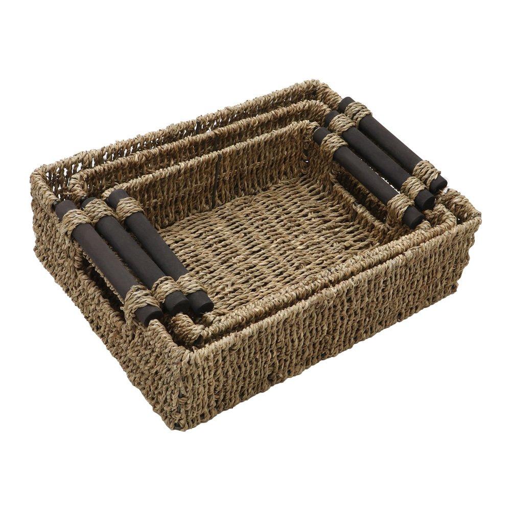 Natural - JVL - Seagrass Set Of 3 Rectangular Storage Baskets - 5