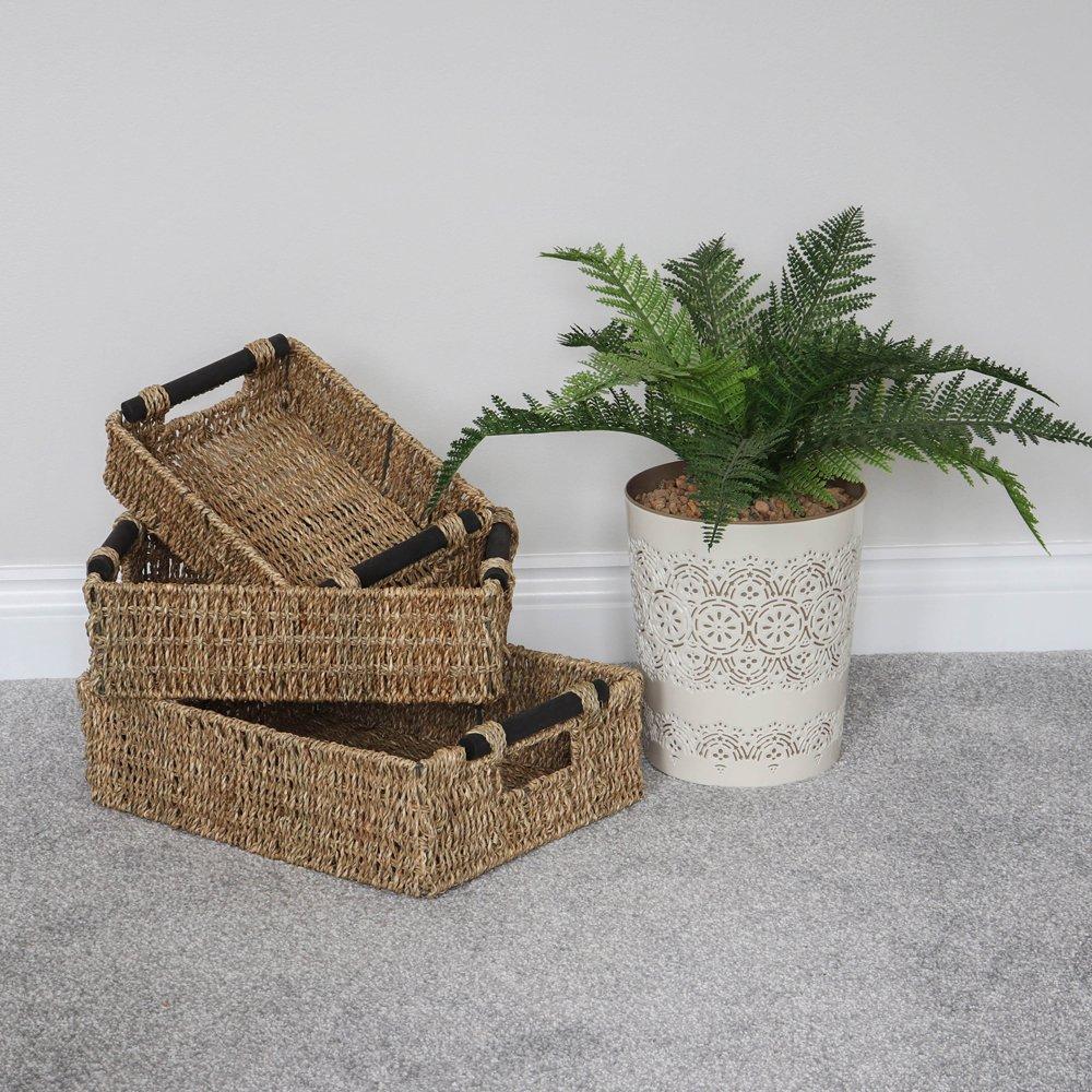 Natural - JVL - Seagrass Set Of 3 Rectangular Storage Baskets - 6