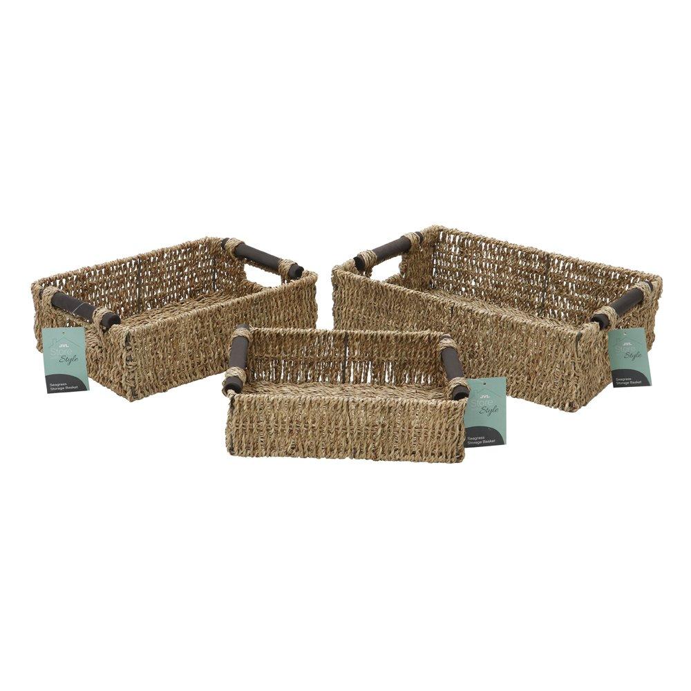Natural - JVL - Seagrass Set Of 3 Rectangular Storage Baskets - 7