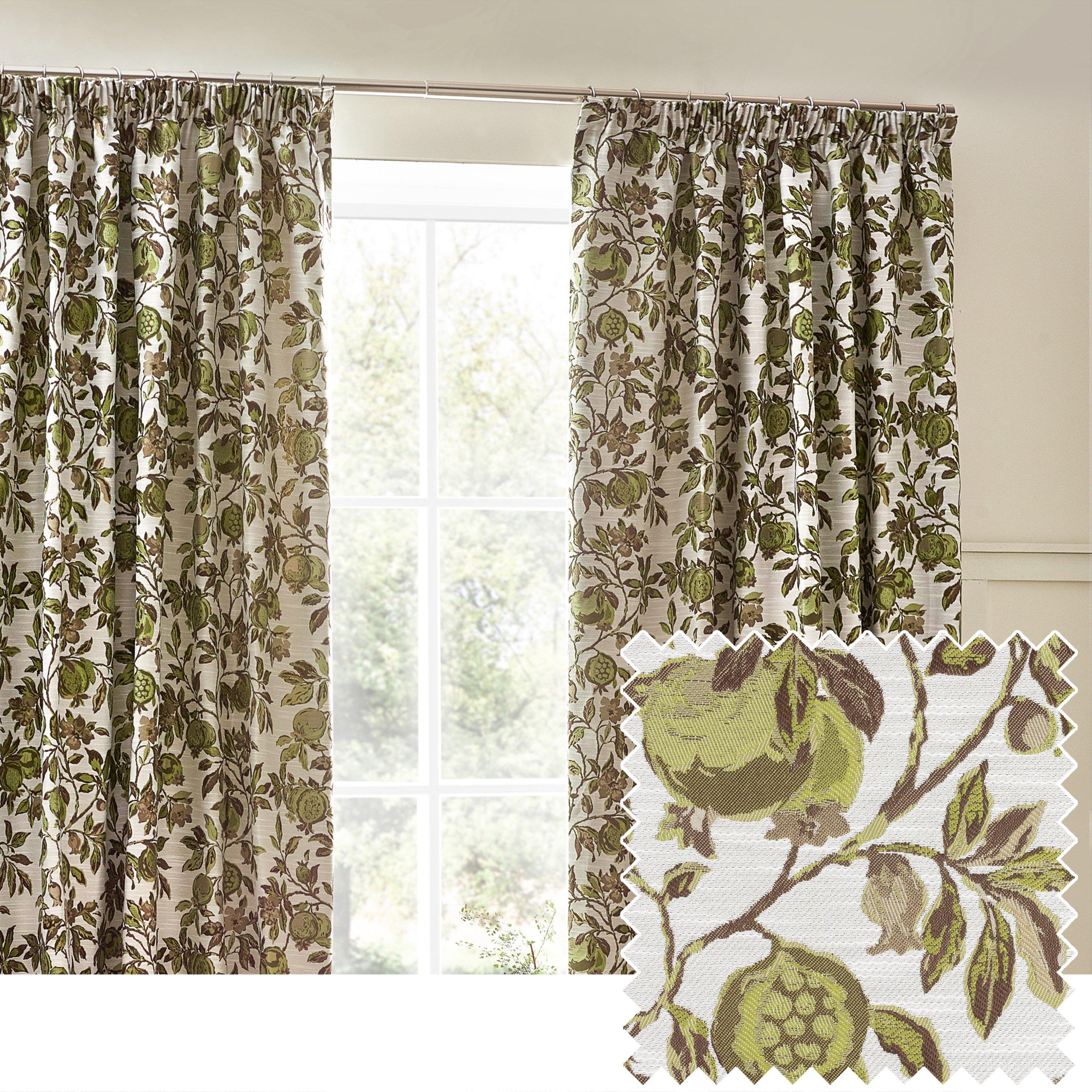 Green - Wylder - Pomegranate Floral Jacquard Pencil Pleat Curtains - 6