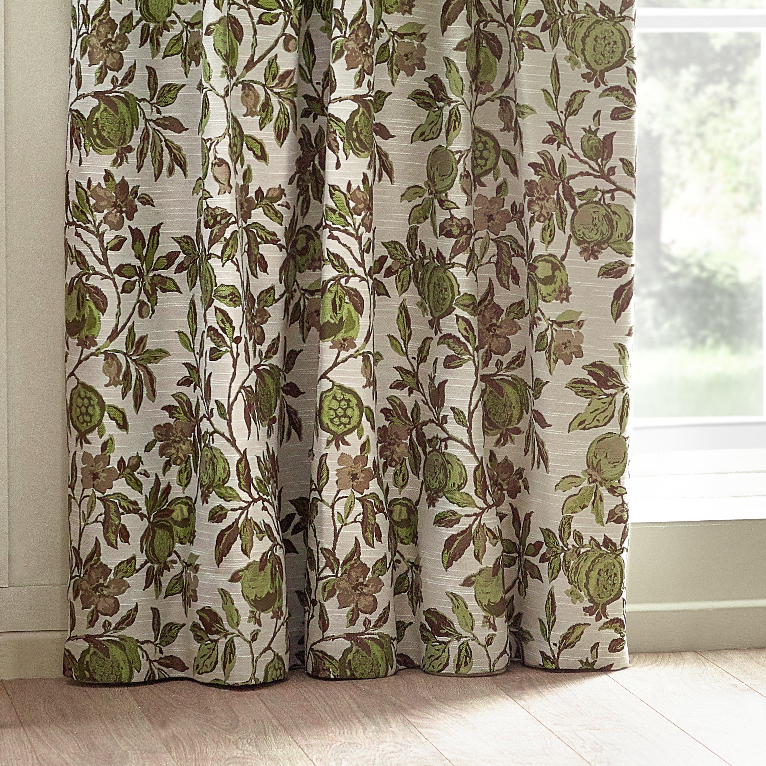 Green - Wylder - Pomegranate Floral Jacquard Pencil Pleat Curtains - 3