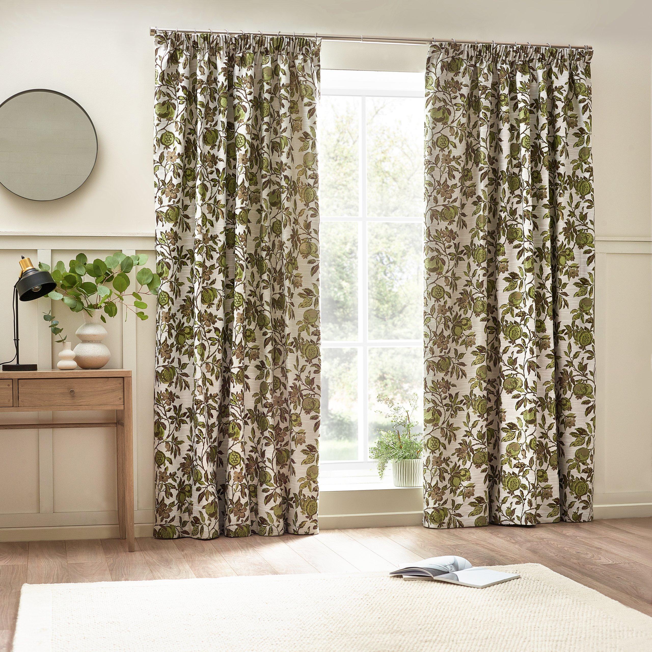Green - Wylder - Pomegranate Floral Jacquard Pencil Pleat Curtains - 5