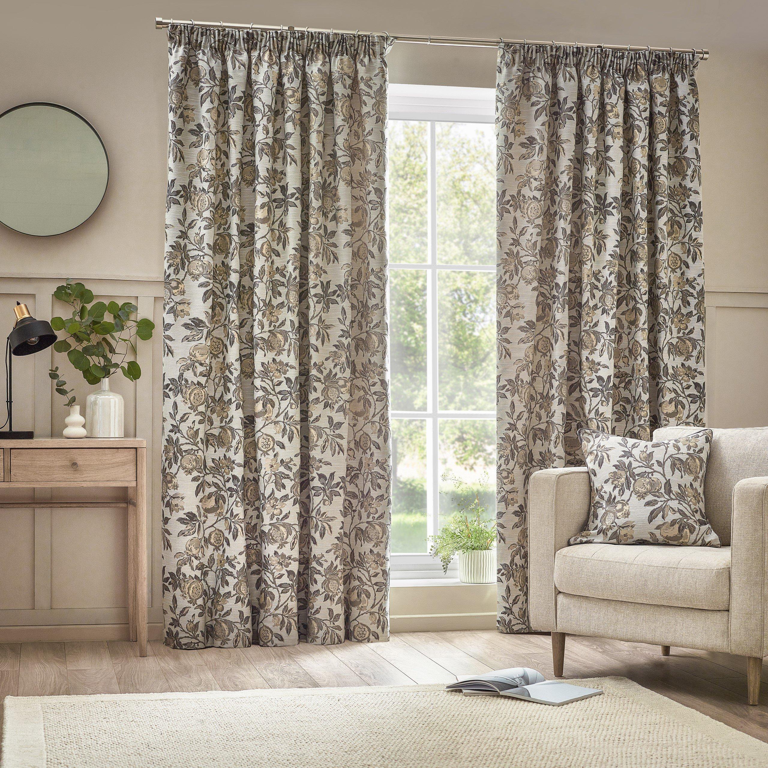 Wylder  Pomegranate Floral Jacquard Pencil Pleat Curtains - Natural - 168x183cm