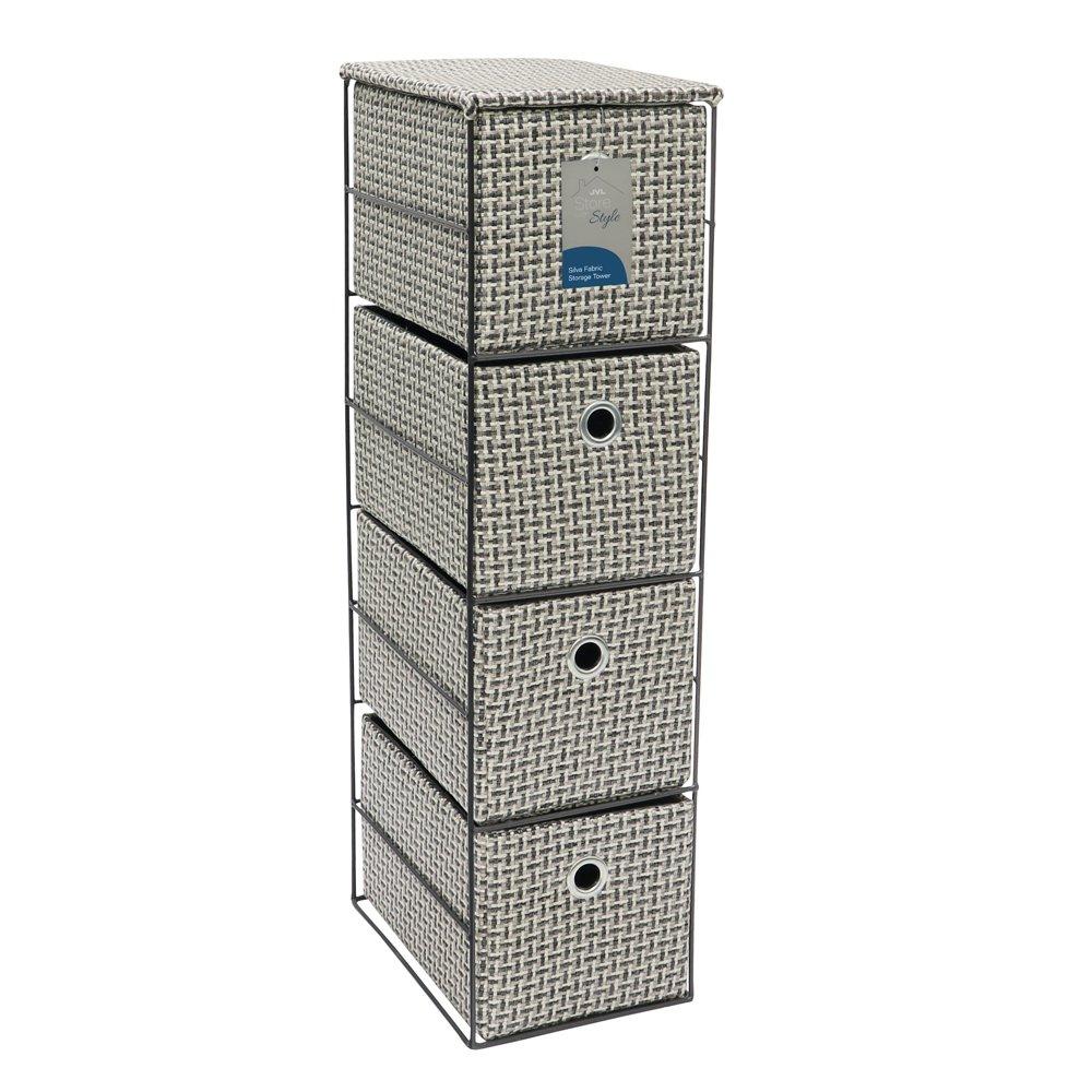 Grey - JVL - Silva 4 Drawer Narrow Fabric Storage Tower - 6