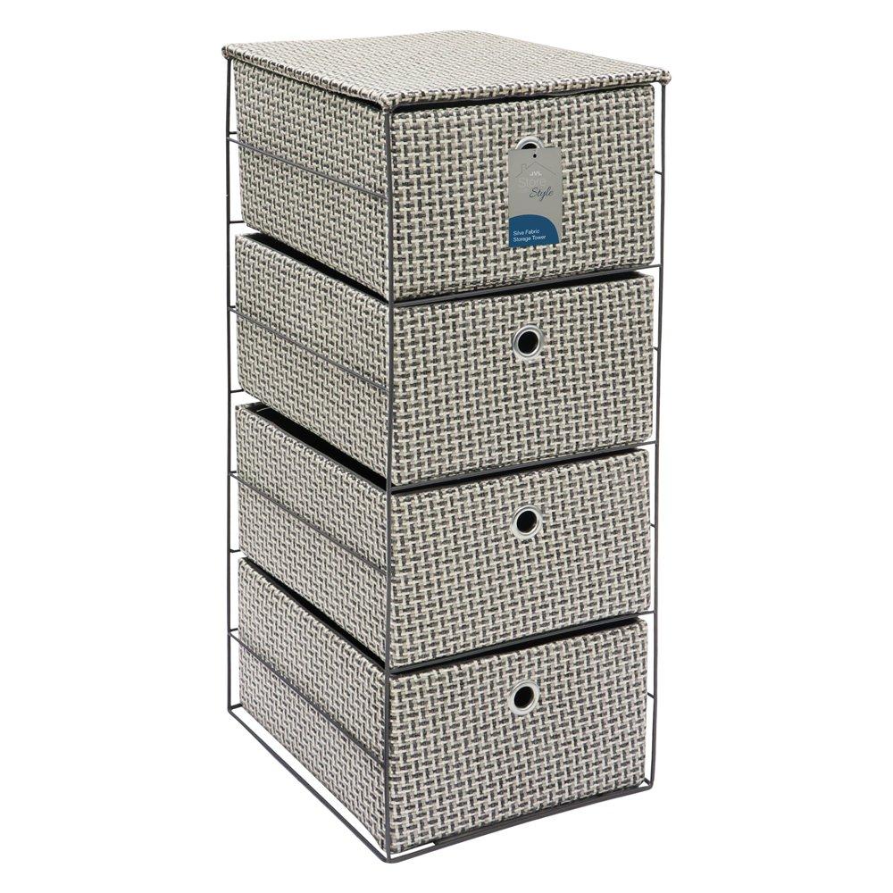 Grey - JVL - Silva 4 Drawer Wide Fabric Storage Tower - 5