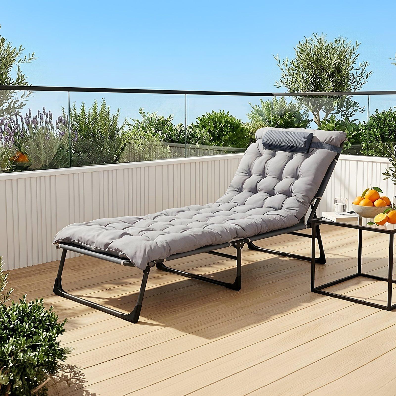 Grey - Breeins - Foldable Camping Bed with Adjustable Backrest - 1
