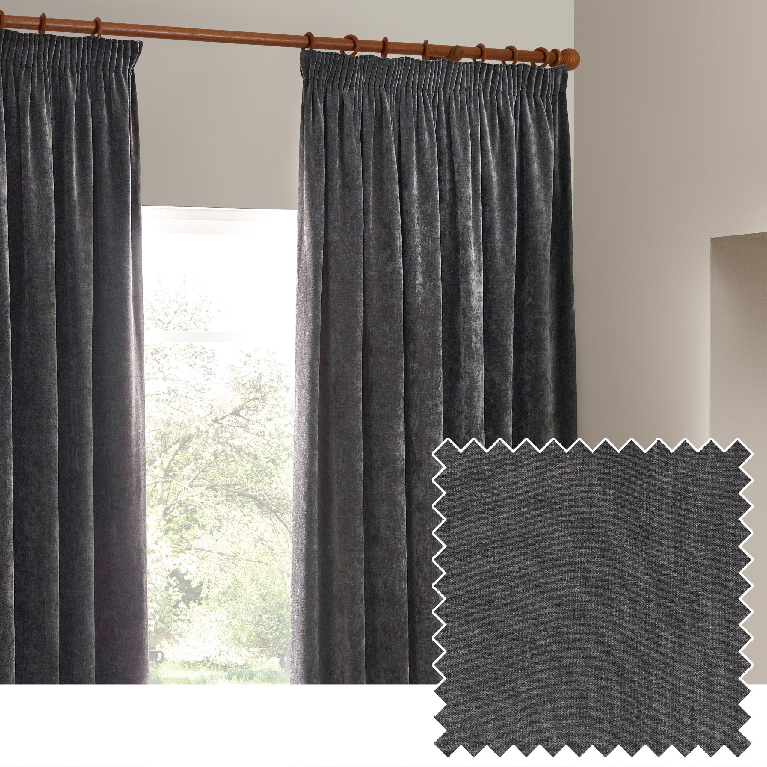 Charcoal - Yard - Heavy Chenille Velvet Pencil Pleat Curtains - 1