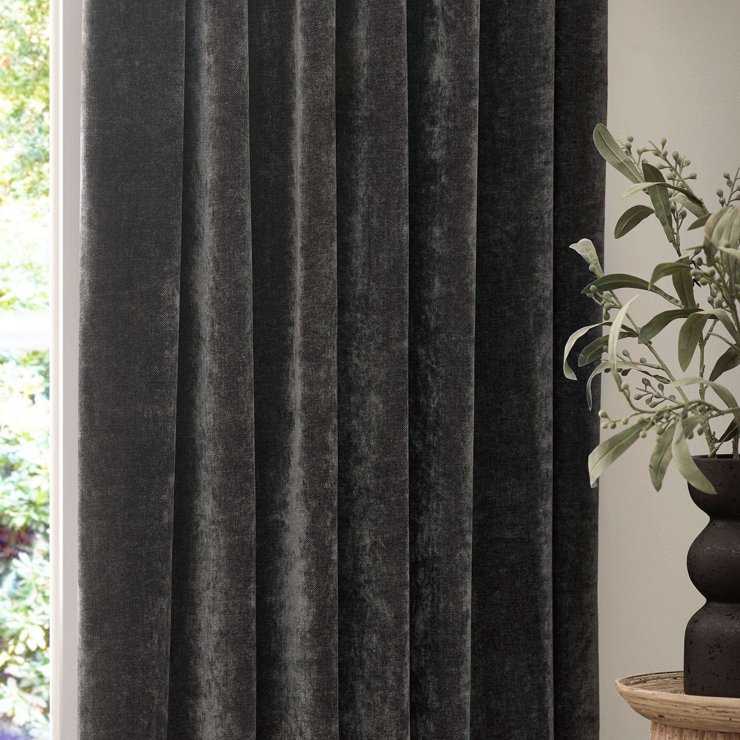 Charcoal - Yard - Heavy Chenille Velvet Pencil Pleat Curtains - 3