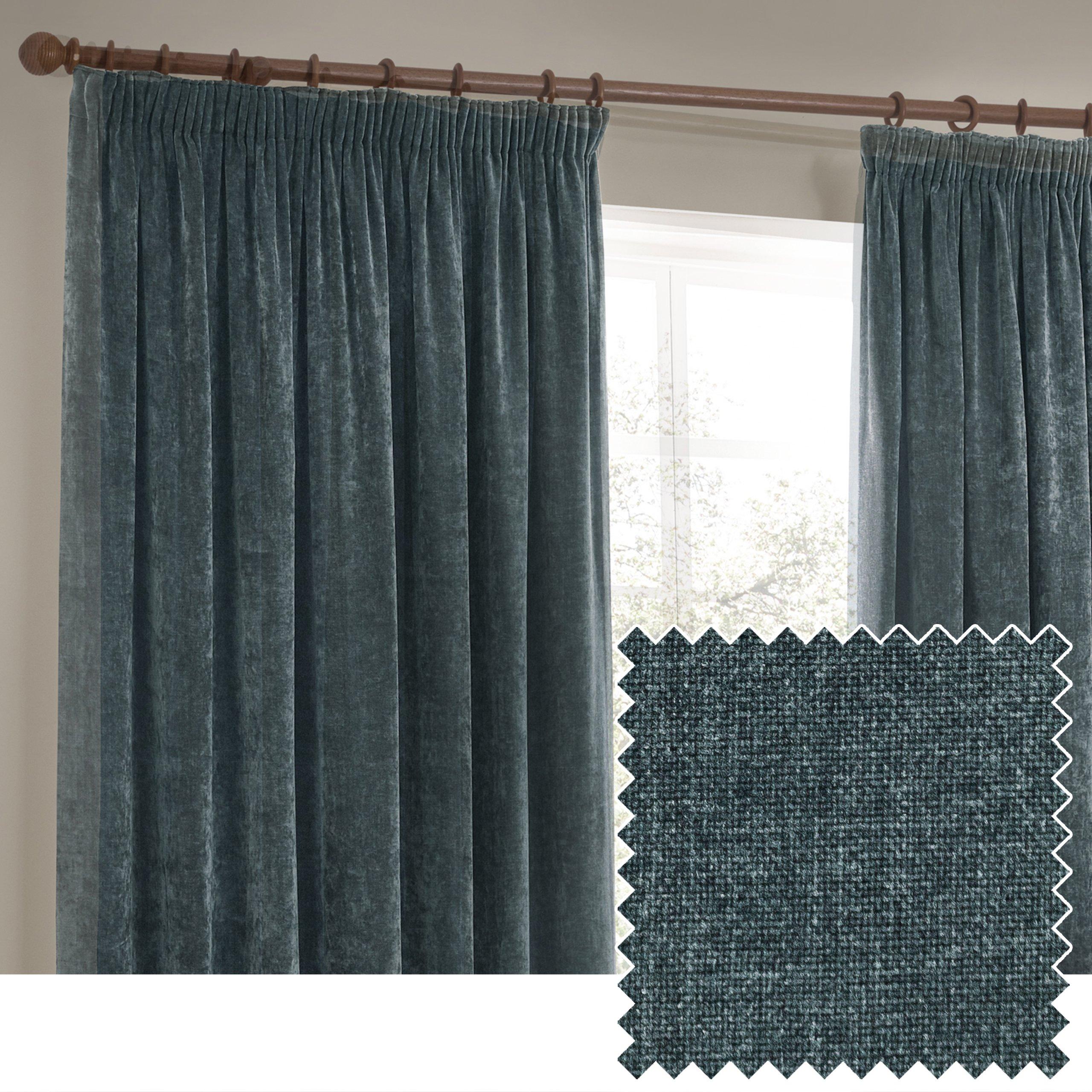 Yard  Heavy Chenille Fully Lined Pencil Pleat Curtains - Marine - 229 x 137c