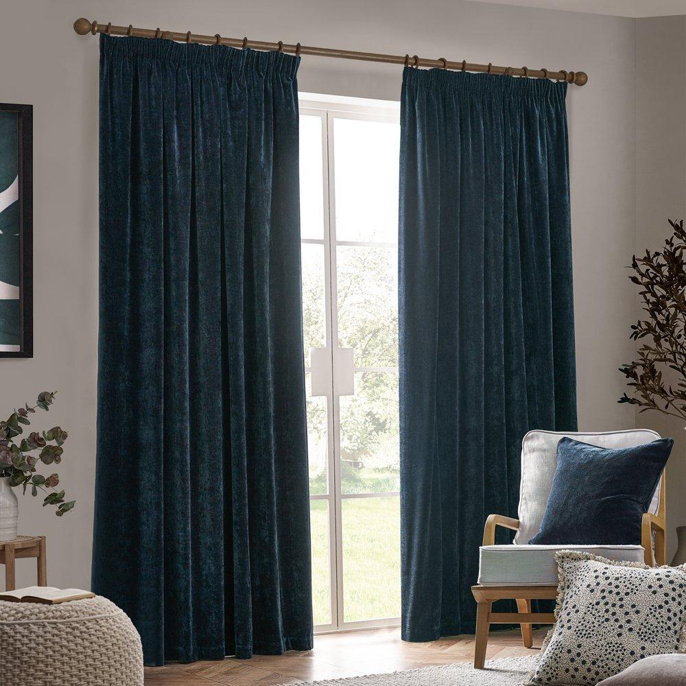 Navy - Yard - Heavy Chenille Fully Lined Pencil Pleat Curtains - 2