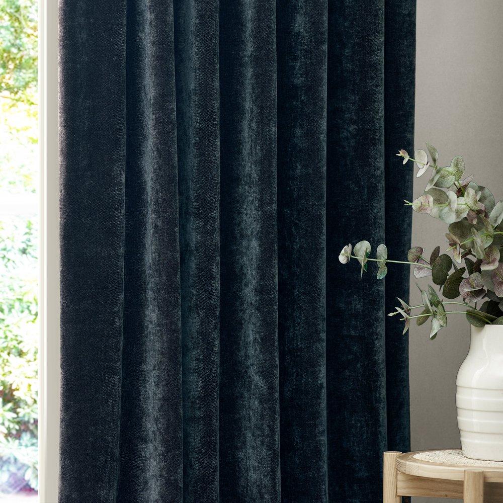 Navy - Yard - Heavy Chenille Fully Lined Pencil Pleat Curtains - 3