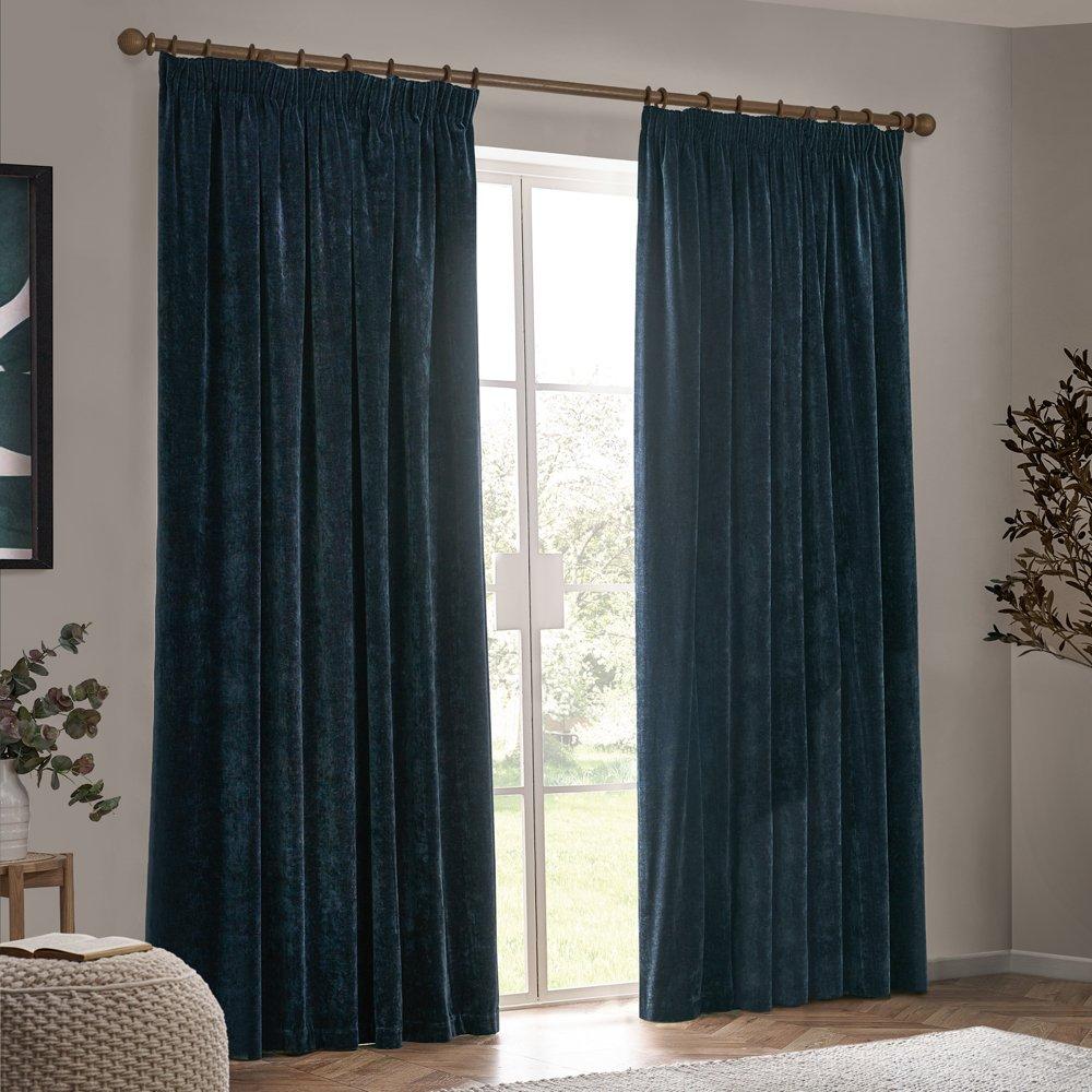 Navy - Yard - Heavy Chenille Fully Lined Pencil Pleat Curtains - 5
