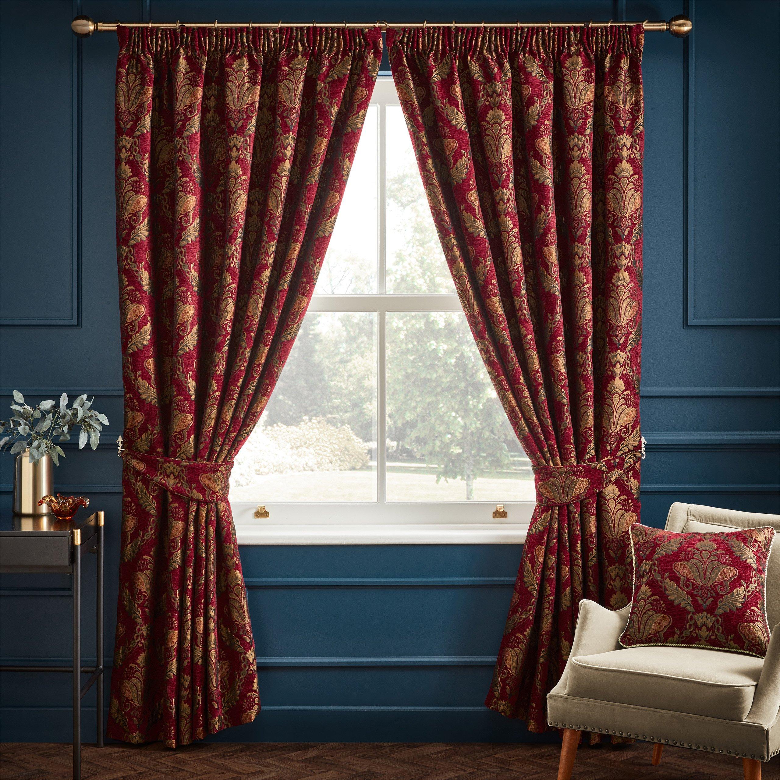 Burgundy - Paoletti - Traditional Jacquard Pencil Pleat Curtains - 1