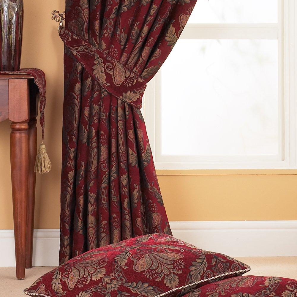Burgundy - Paoletti - Traditional Jacquard Pencil Pleat Curtains - 3