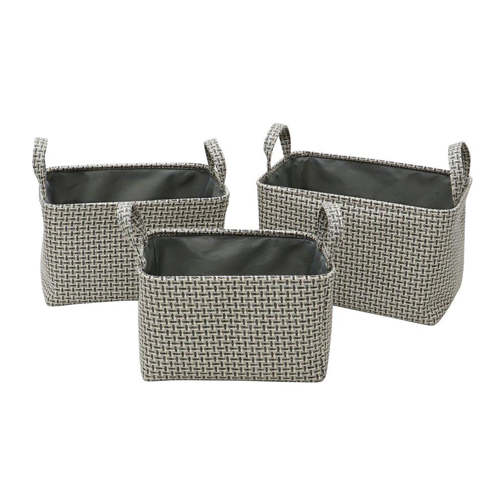 Jvl  Silva Set Of 3 Rectangular Fabric Storage Baskets - Grey 