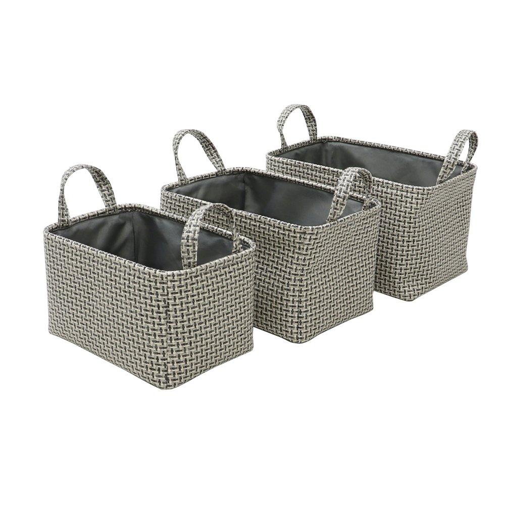Grey - JVL - Silva Set of 3 Rectangular Fabric Storage Baskets - 2