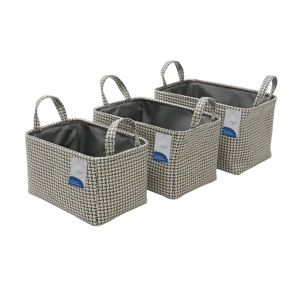 Grey - JVL - Silva Set of 3 Rectangular Fabric Storage Baskets - 6