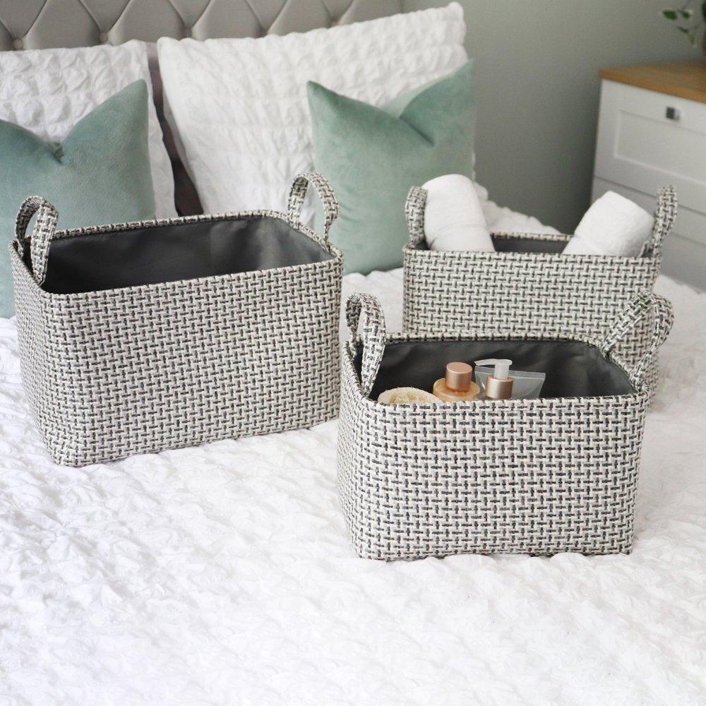 Grey - JVL - Silva Set of 3 Rectangular Fabric Storage Baskets - 7