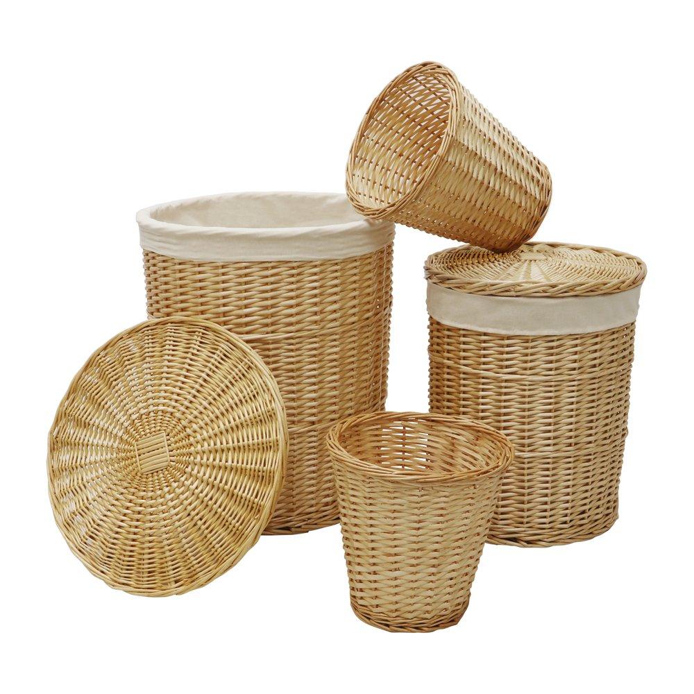 Beige - JVL - Acacia Set of 4 Round Willow Basket - 1