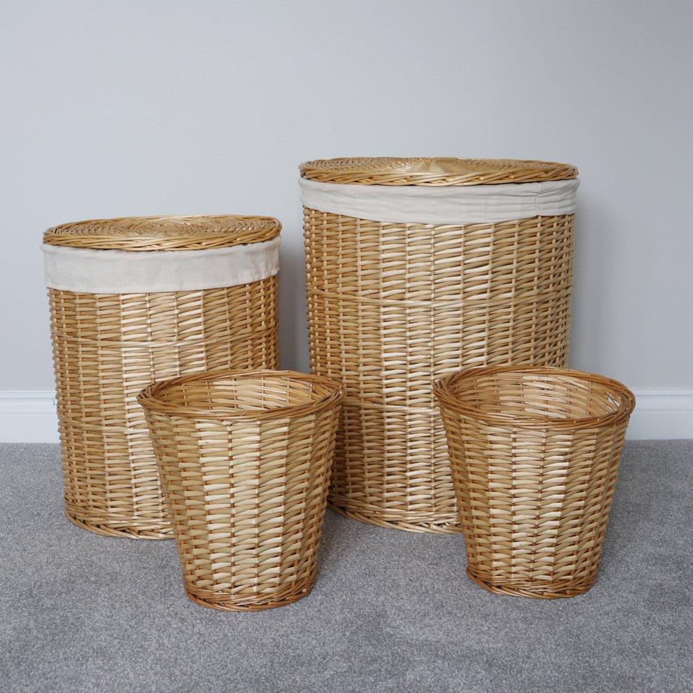 Beige - JVL - Acacia Set of 4 Round Willow Basket - 14