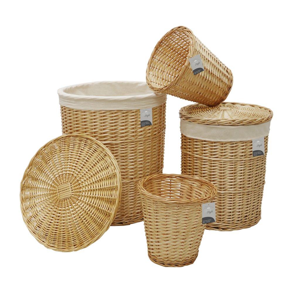 Beige - JVL - Acacia Set of 4 Round Willow Basket - 6