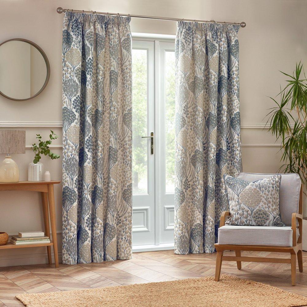 Wylder  Ophelia Fully Lined Jacquard Floral Pencil Pleat C - Wedgewood - 168 x 229c