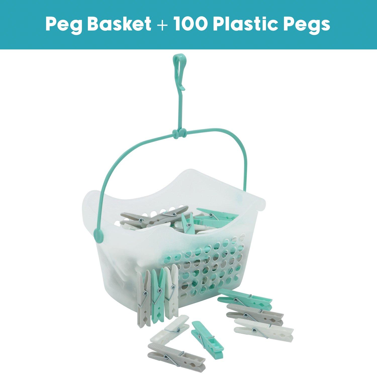 Aqua - JVL - 100 Plastic Pegs with Peg Basket - 3