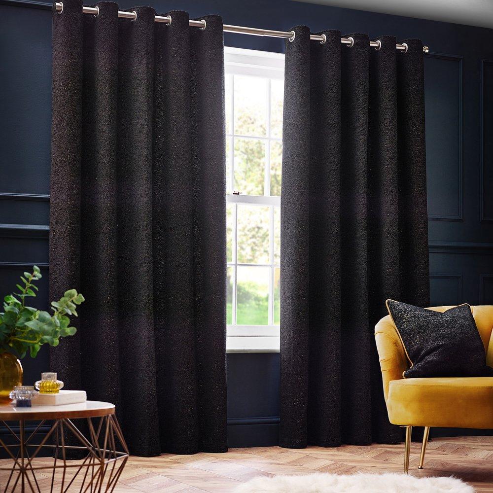 Paoletti  Galaxy Fully Lined Chenille Eyelet Curtains - Black - 229 x 229c
