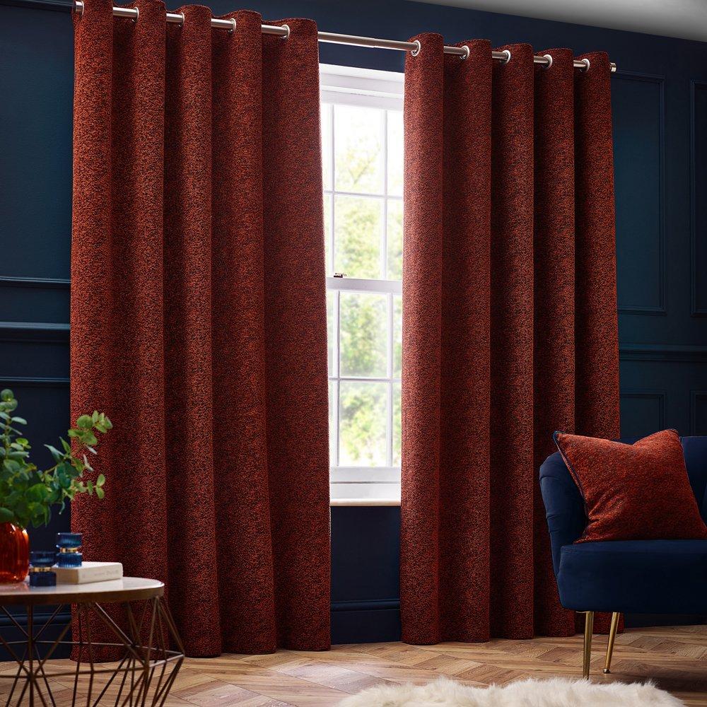 Paoletti  Galaxy Fully Lined Chenille Eyelet Curtains - Copper - 229 x 137c