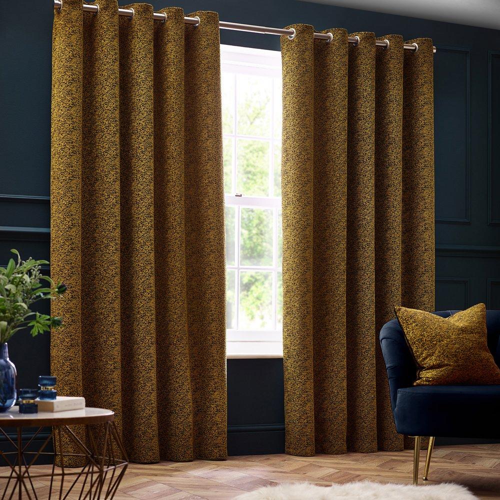 Paoletti  Galaxy Fully Lined Chenille Eyelet Curtains - Gold - 229 x 137c