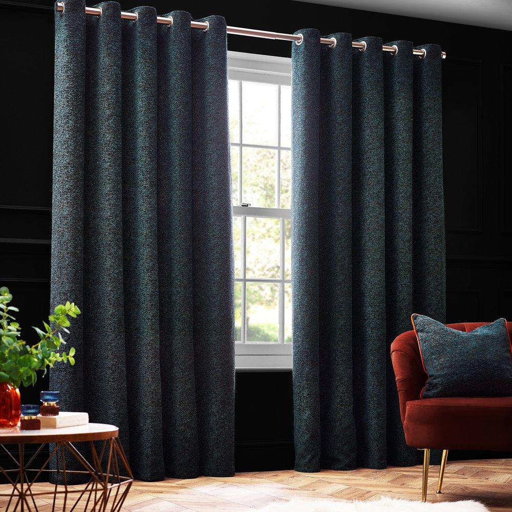Paoletti  Galaxy Fully Lined Chenille Eyelet Curtains - Emerald - 229 x 229c