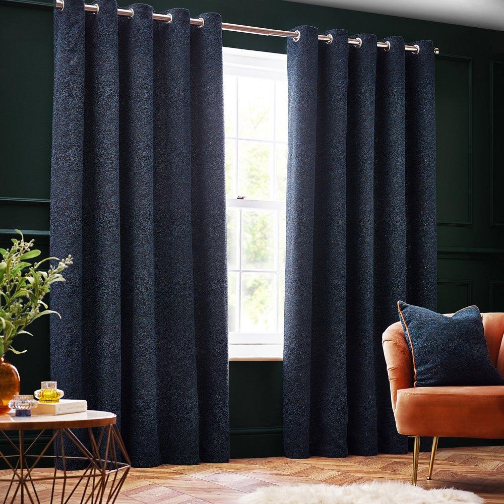 Paoletti  Galaxy Fully Lined Chenille Eyelet Curtains - Navy - 229 x 137c