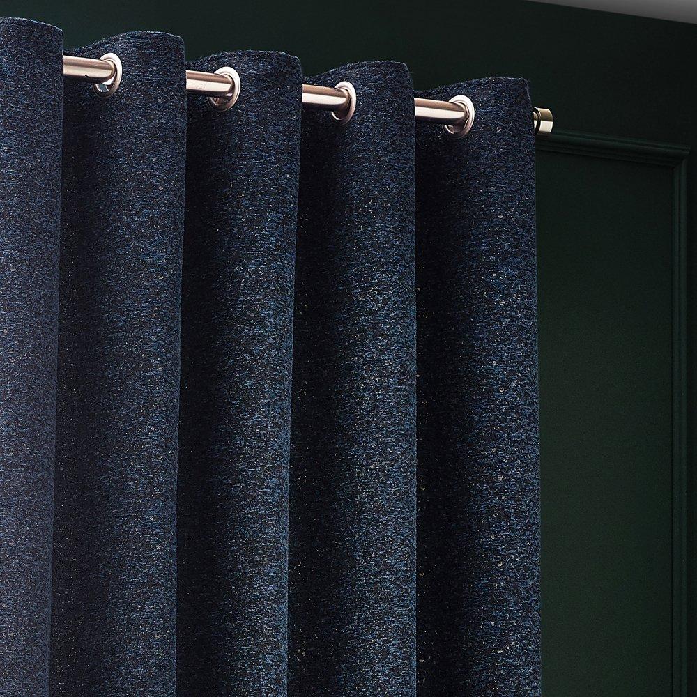 Navy - Paoletti - Galaxy Fully Lined Chenille Eyelet Curtains - 2