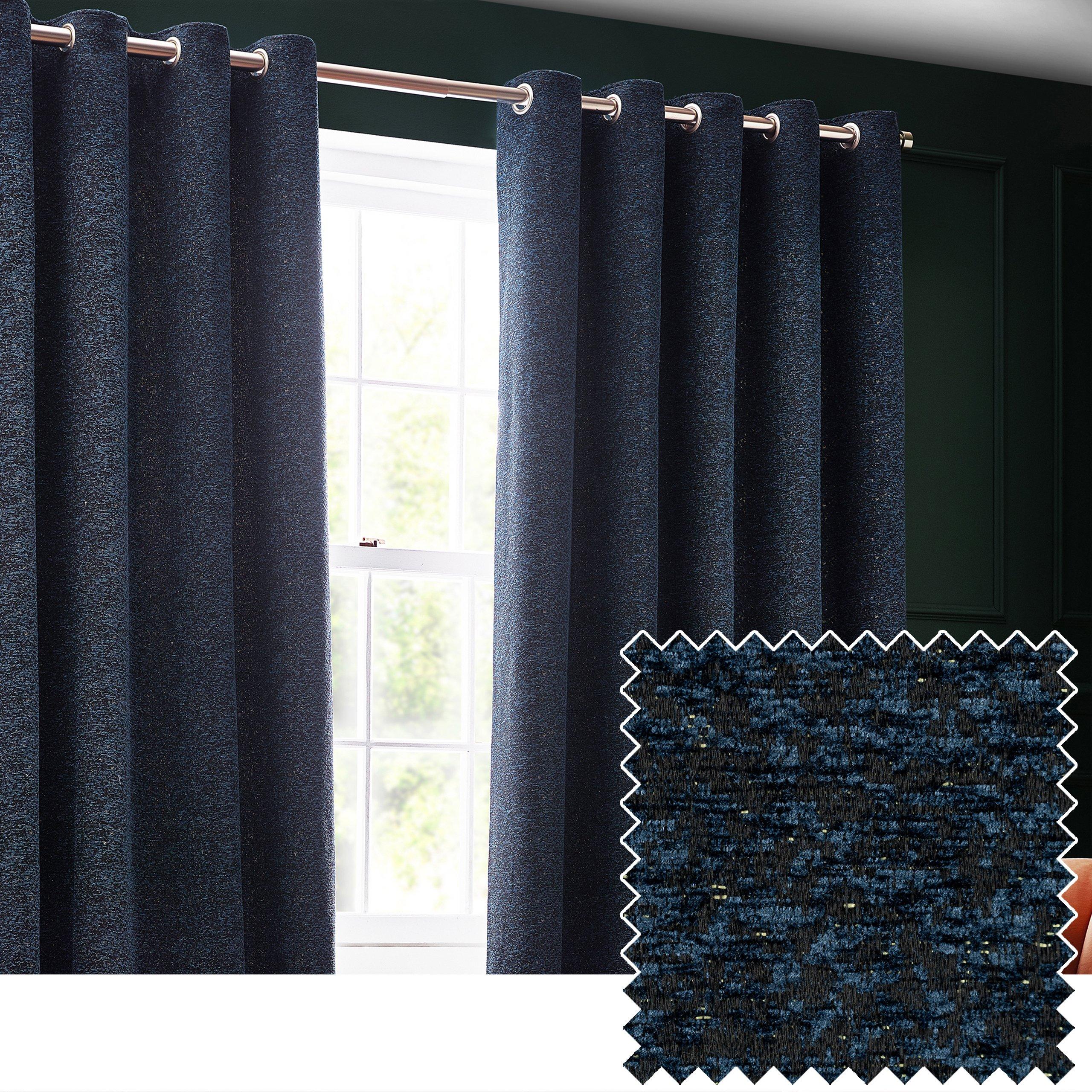 Navy - Paoletti - Galaxy Fully Lined Chenille Eyelet Curtains - 5