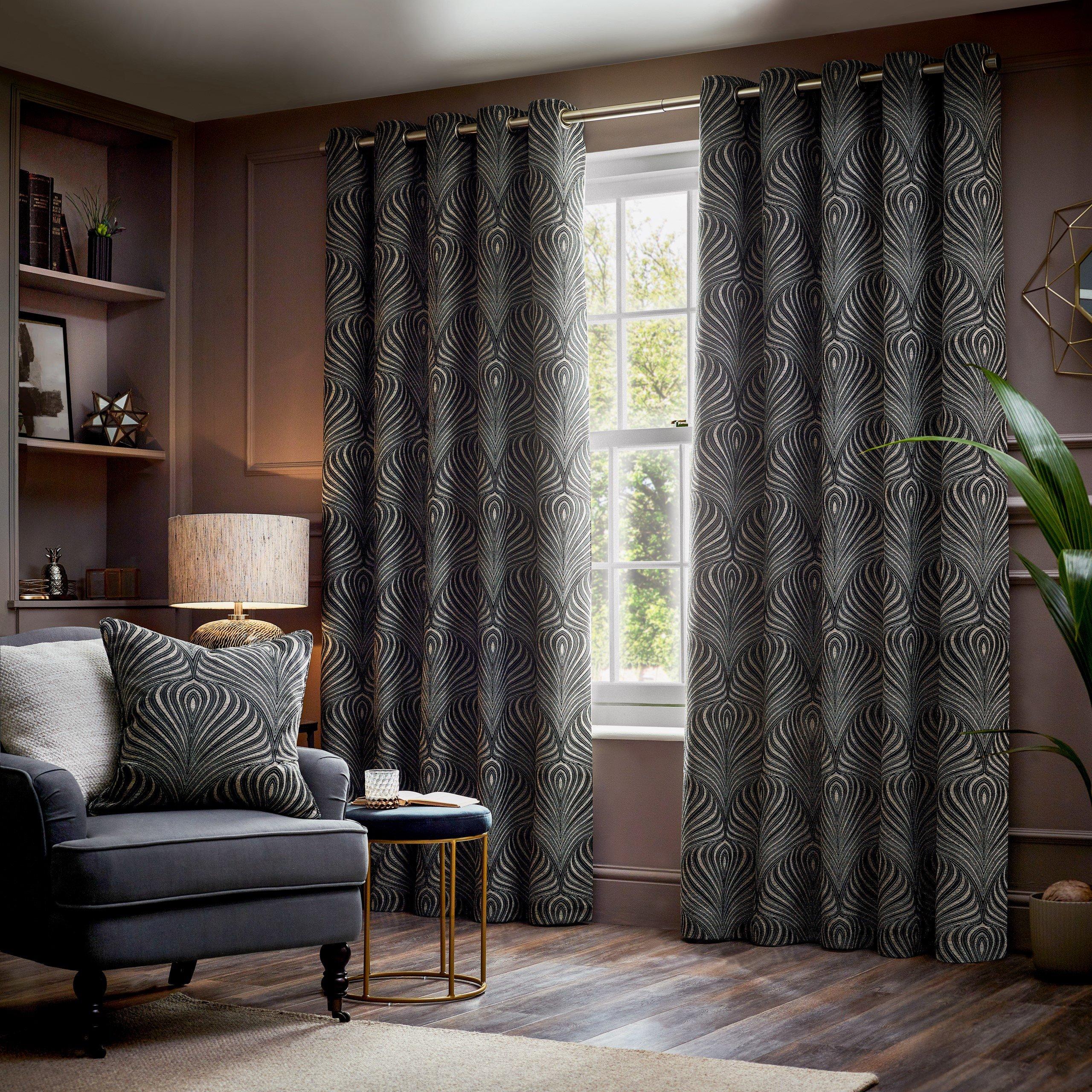 Paoletti  Gatsby Jacquard Eyelet Curtains - Black - 168 x 137c
