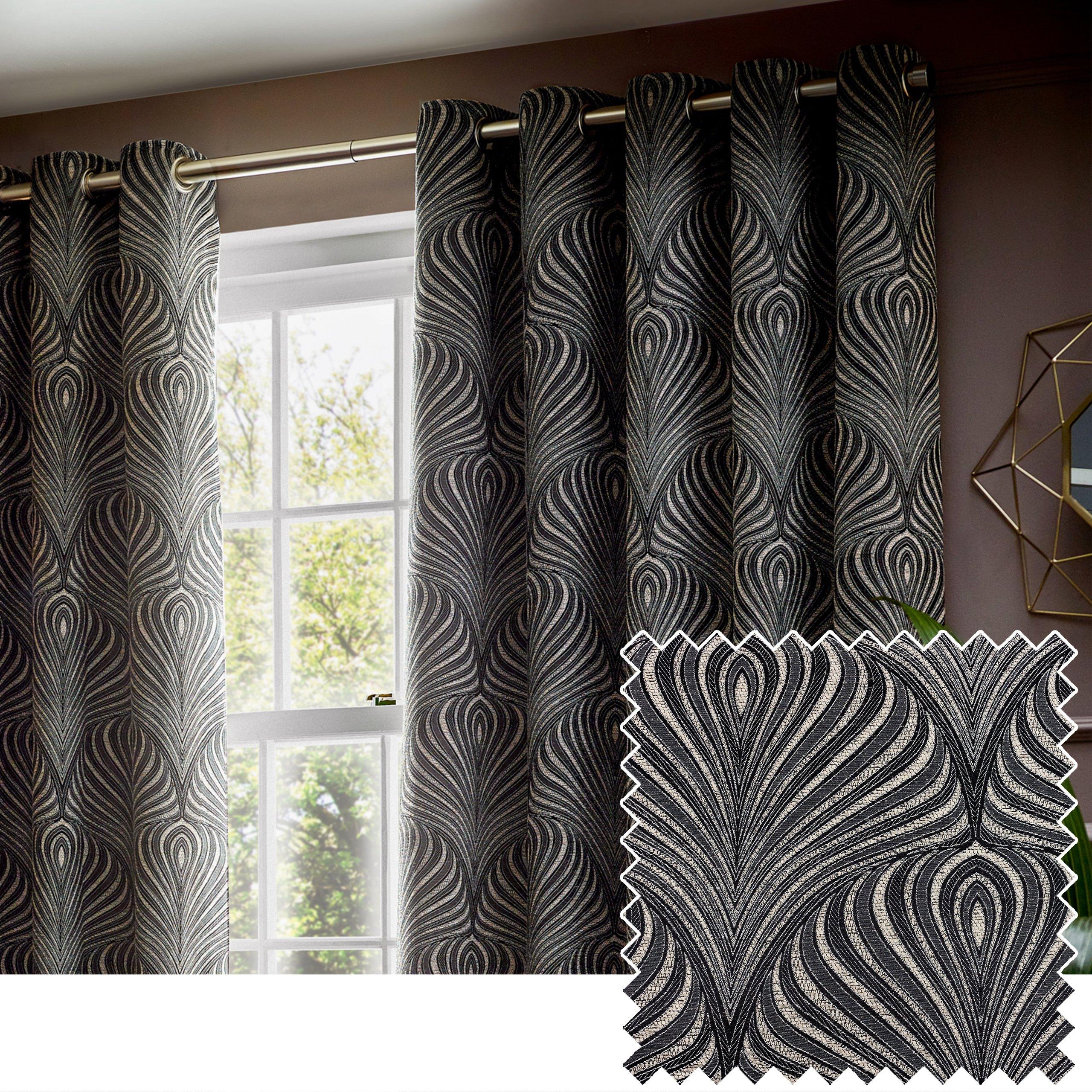Black - Paoletti - Gatsby Jacquard Eyelet Curtains - 6