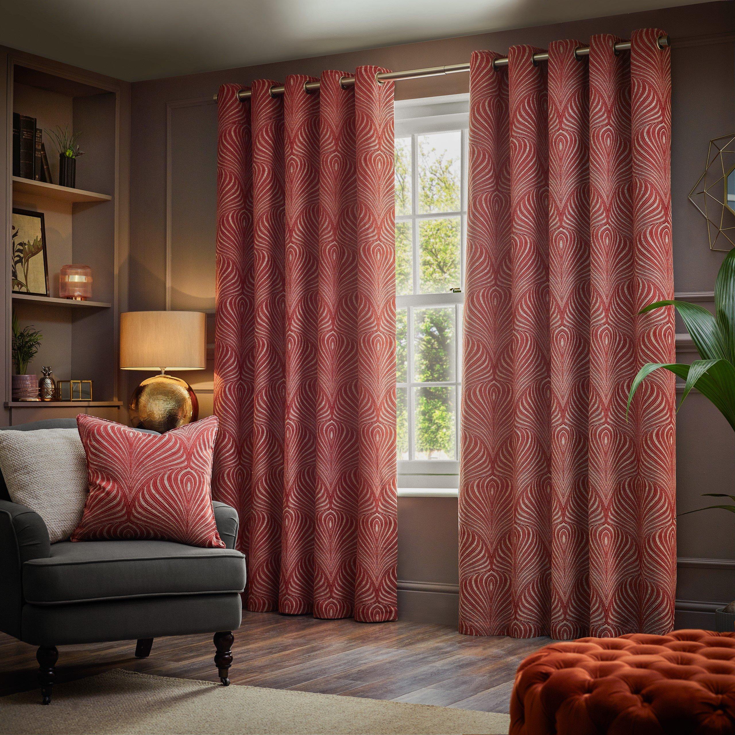 Paoletti  Gatsby Jacquard Eyelet Curtains - Terracotta - 117 x 137c