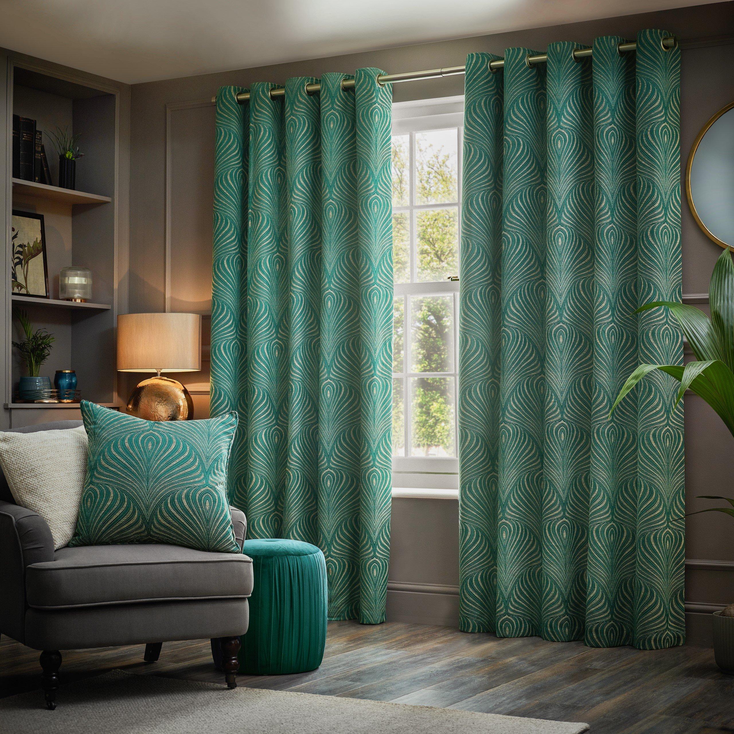 Paoletti  Gatsby Jacquard Eyelet Curtains - Emerald - 117 x 137c