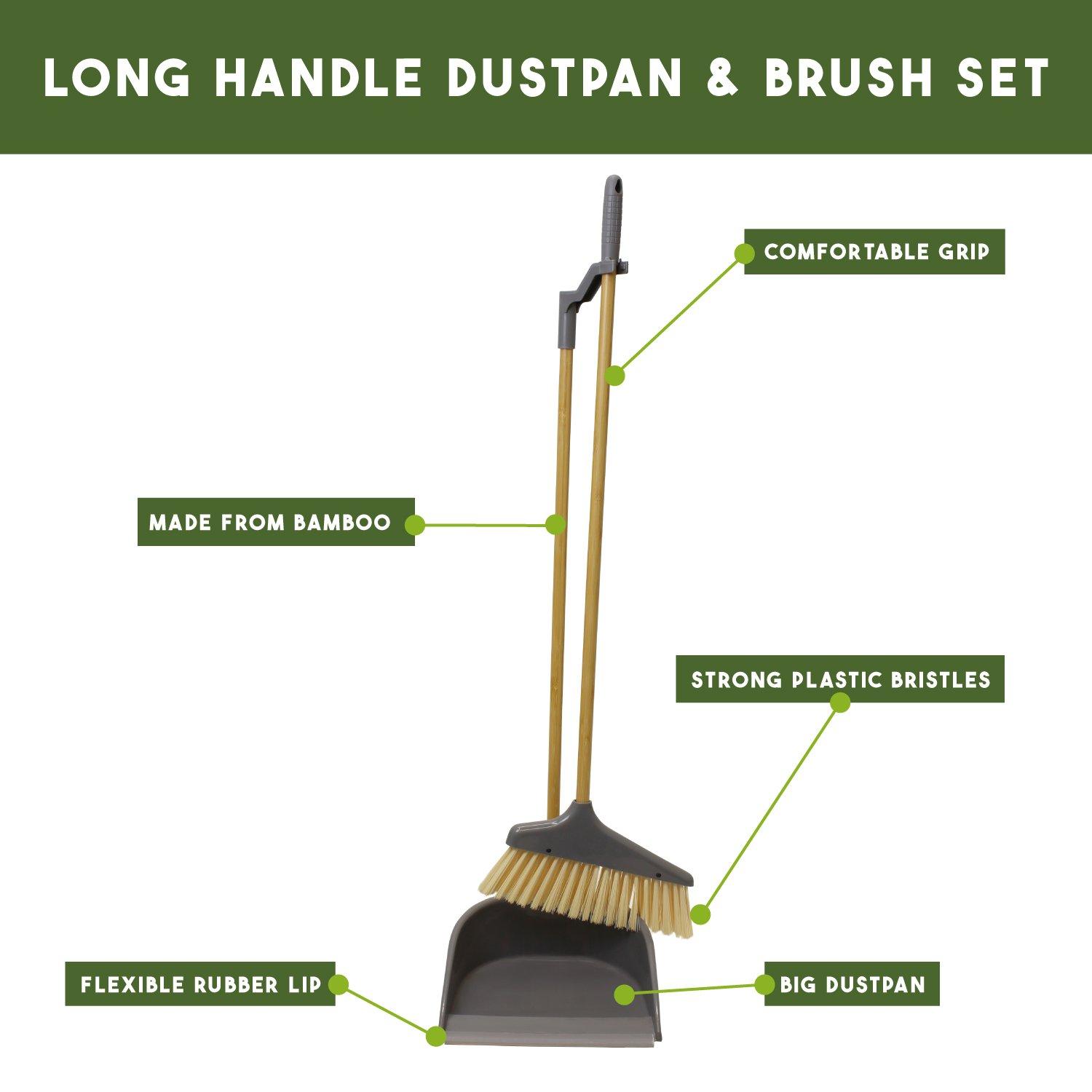 Natural - JVL - Bamboo Tall Dustpan and Brush Set - 6