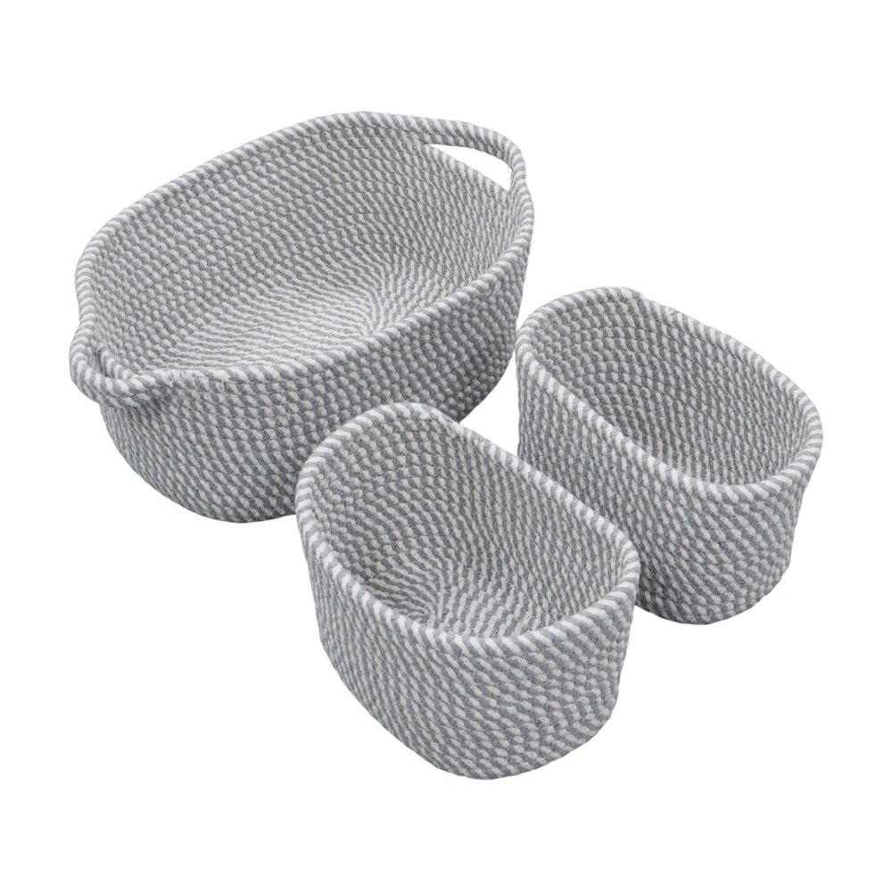 Grey - JVL - Edison Set of 3 Rectangular Cotton Rope Storage - 1