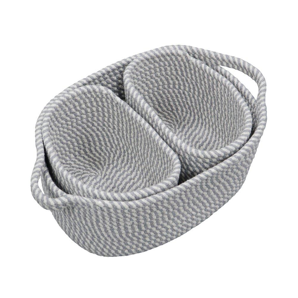 Grey - JVL - Edison Set of 3 Rectangular Cotton Rope Storage - 2