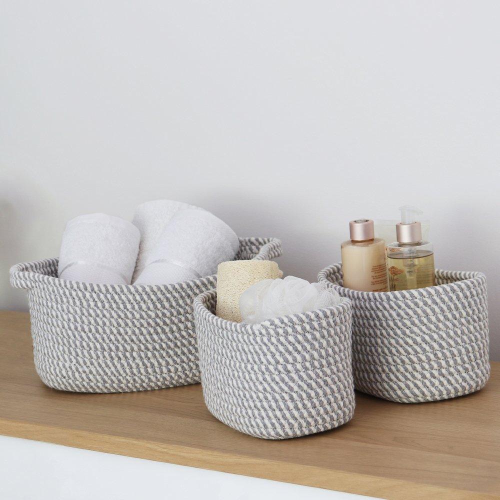 Grey - JVL - Edison Set of 3 Rectangular Cotton Rope Storage - 7