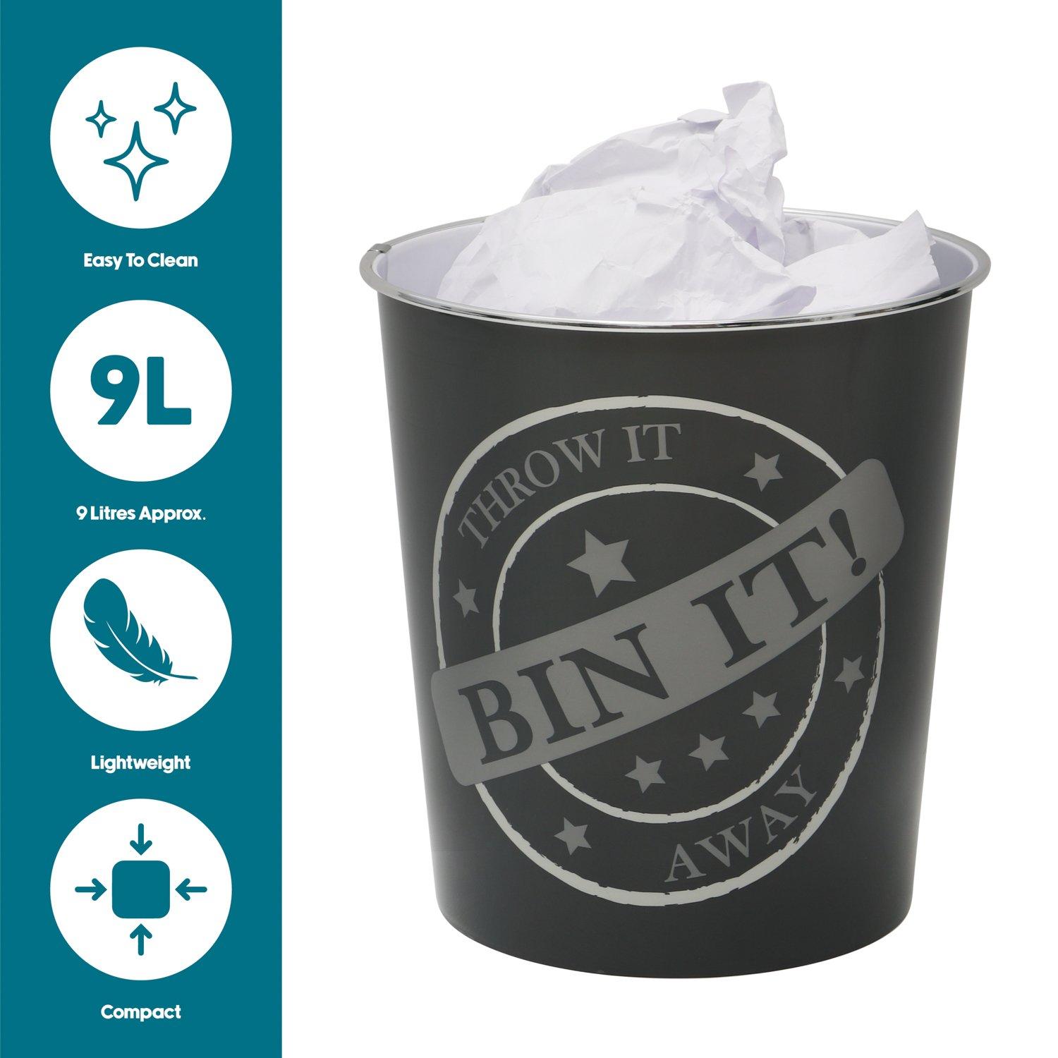 Grey - JVL - Bin It Plastic Waste Paper Bin Twin Pack - 5