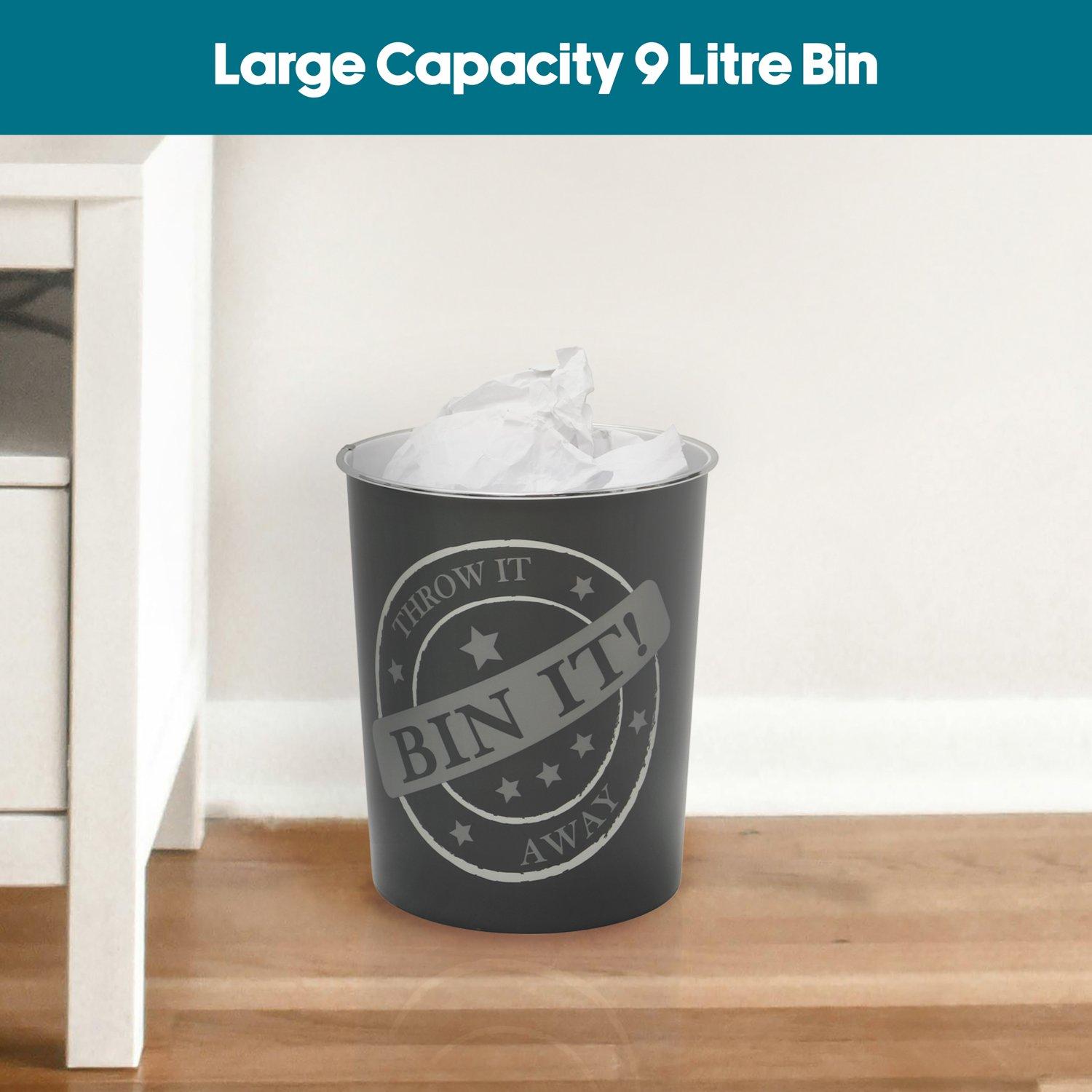 Grey - JVL - Bin It Plastic Waste Paper Bin Twin Pack - 6