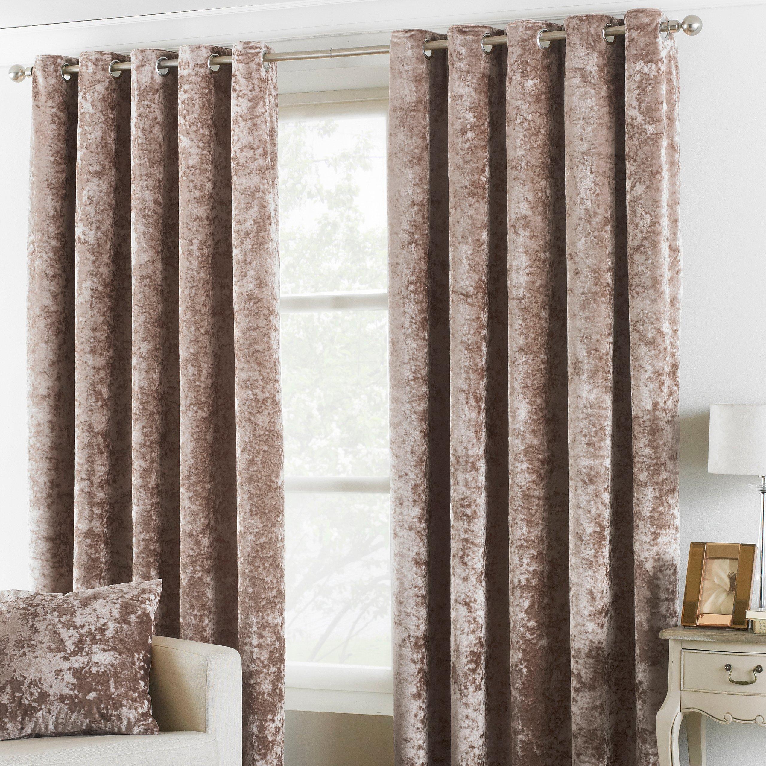 Paoletti  Verona Crushed Velvet Eyelet Curtains - Oyster - 229 x 183c