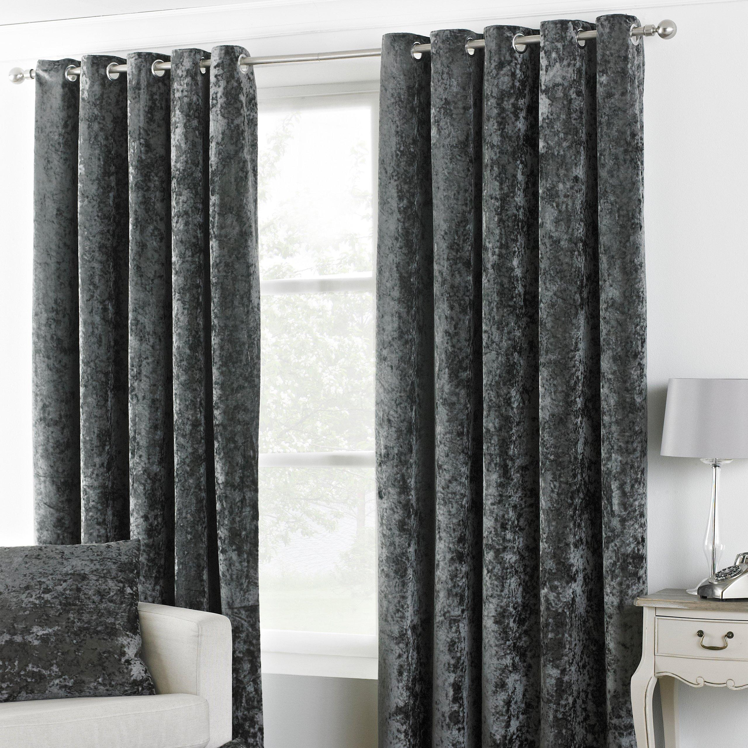 Paoletti  Verona Crushed Velvet Eyelet Curtains - Pewter - 229 x 137c