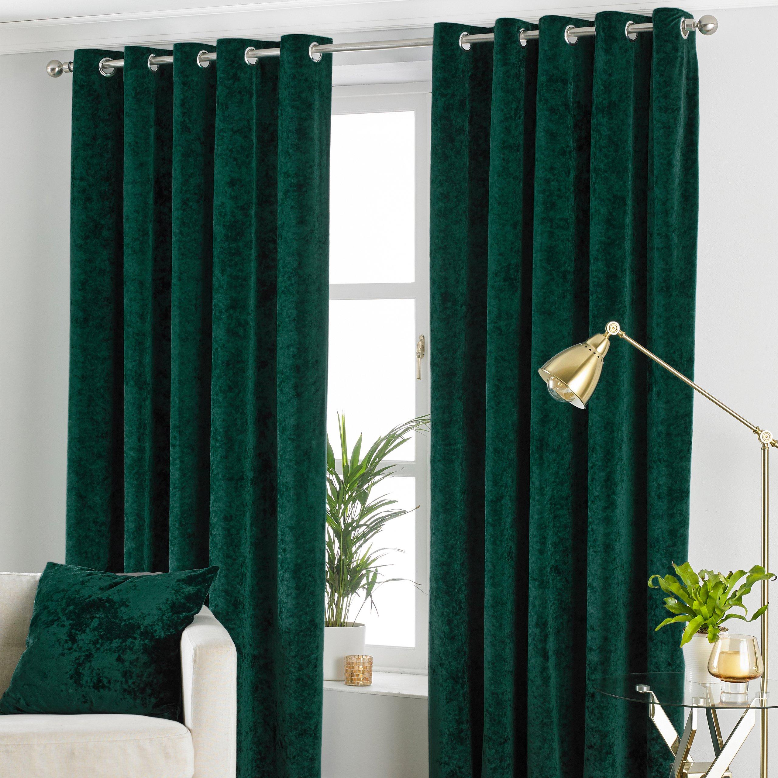 Paoletti  Verona Crushed Velvet Eyelet Curtains - Emerald - 229 x 137c